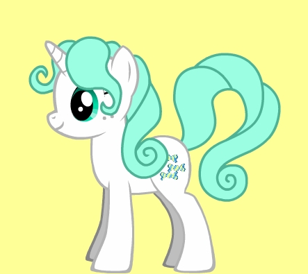 Name: White Mint
Power: Magic (duh!)
Species: Unicorn
Gender: Female
Ability: Mint Magic
Cutie Mark: 3 candies
Personality: Friendly and happy.