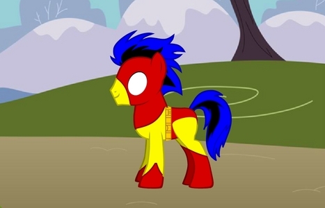 Name: Captain Equestria 
Extra: He is a superhero from the future, got stuck in a wormhole and ended up back in the present. His powers consist of flight, super strength, and can shoot cosmic energy from eyes and hooves
