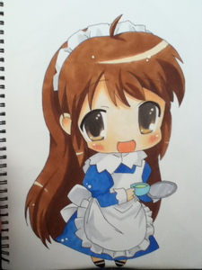  It's Mikuru Asahina from TMOHS (chibi form)! (Used copic markers to colour it)