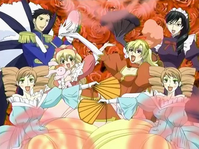 lol Tamaki and the twins look rediculous and soo does honey, but kyoya pulled it off this is from Ouran Highschool Host Club