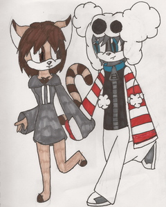 May I make a request?

Can you draw Chocolate the raccoon and Seth the Panda holding hands?  

Chocolate is the one on the right and Seth is the one on the left :3 