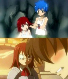  Gray and Erza (down) and Jellal and Erza (up). I can't choose. This ছবি was taken when they were kids...