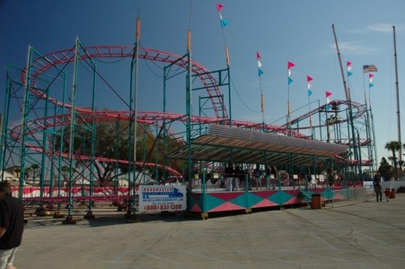  A bubble gum rose carnival sized roller coaster called the Zycklon.