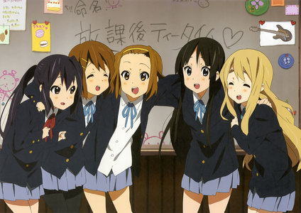  these girls are from K-ON, it' s a very funny & cute anime, u can watch it in english on "justdubs.net",on "animefreak.tv", on "dubhappy" and on "watchcartoonsonline.com"