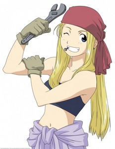 winry rockbell if i were to meet her i'd probaly beat her with a wrench