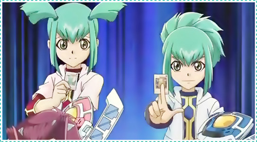  Ruka & Rua from Yugoh 5Ds. Using the old pink-blue thing so あなた can tell which one;s supposed to be the boy.