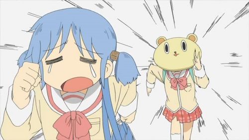 Nichijou (Translates to My Ordinary Life). It's weird enough to be funny. And does this picture look weird enough to be funny?