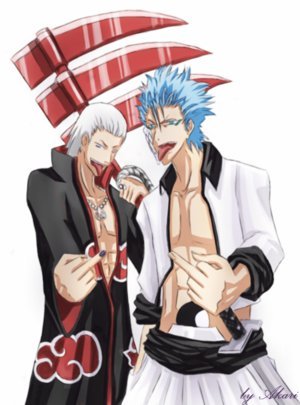  hidan from Наруто shippuuden and grimmjow from bleach ^-^