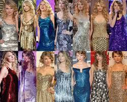  Here is Taylor wearing sparkly dresses