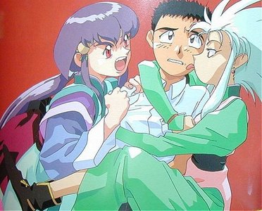  Sure, Tenchi's got a lot مزید than a مثلث going on, but this is the core love triangle, Tenchi, Ryoko, Ayeka.