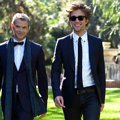  this is mine of Robert Pattinson(on the R),with Twilight co-star,Kellan Lutz.Robert is wearing a belt(and shades)
