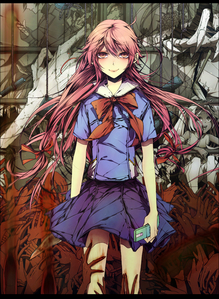  Yuno Gasai from Mirai Nikki. That moment when anda realize the red stuff sejak Yuno's feet are a bunch of hands o_o