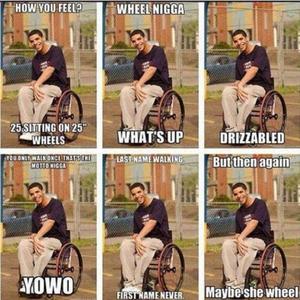 Drake in his degrassi wheelchair 
