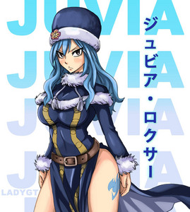 My favorite female character is Juvia! ♥ She had a rough past and she overcame her gloomy rain and loneliness and now she's so happy at Fairy Tail, I love that transition! She genuinely cares deeply about her nakama and would do anything to protect them even if it means her getting hurt. And love is what makes her stronger and moves her forward! Her magic is really amazing! She's so beautiful, adorable, funny and strong~ I also love how she can go from fangirling over Gray to being serious and a complete badass and making sure nothing bad happens to him. She's the best! ♥