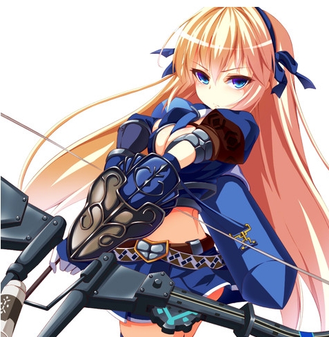 Not completely sure if she's from a specific anime but she is using a crossbow as her weapon hopefully this counts. 