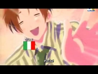 Italy from Hetalia is very easily excited, w=especially when is comes to pasta.
