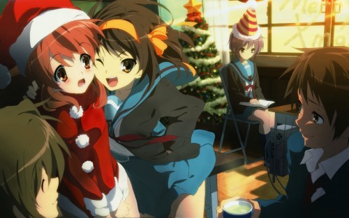 The Melancholy of Haruhi Suzumiya (Picture)
Includes Aliens, Time Travelers, Espers and God!
http://haruhi.wikia.com/wiki/Main_Page

Angel Beats!
Sad, comedy as well as Slice of life! Awesome characters! Its a Masterpiece!
http://angelbeats.wikia.com/wiki/Angel_Beats_Wiki

Kaichou wa Maid sama!
Very hilarious, romantic and cute anime!
http://kaichouwamaidsama.wikia.com/wiki/Kaichou_Wa_Maid-Sama!_Wiki

Ouran High School Host Club
Hilarious and Romantic as well as based on friendship and Slice of Life!
http://ouran.wikia.com/wiki/Ouran_High_School_Host_Club_Wiki

K-ON!
Based on Life of a girls rock band named Houkago Tea Time! Very funny and nice anime!
http://k-on.wikia.com/wiki/K-ON!_Wiki

Hyouka
Suspence story about 4 High School students investigating an incident happened 33 years ago! Very catchy, interesting and nice anime!
http://hyouka.wikia.com/wiki/Hyouka