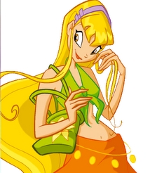 ♥~<b> My top 5 favorite Winx Characters are </b>~♥
On Number One <b> Stella </b>
Stella is depicted as usually proud and self-centered, though she cares a lot about her friends. Besides that, she loves fashion. Although she might disagree with her friends at times, Stella is very supportive and protective and will not hesitate to help them. And that's why I like her and she in top in my list. 

One Number Two <b> Bloom </b>
Bloom is a cheerful and amiable girl who cares deeply about those around her, especially her friends and family. While she normally carries a gentle disposition, she is prone to be confused and frustrated when something is not right. She is earnest in learning new things.She is like me.

On Number Three <b> Flora </b>

Flora is sweet, shy, calm, and loves plants of all kinds.Flora is strongly connected to nature and loves helping people. She can be very sensitive and always wants the best for her friends and everyone around. She also loves peace, happiness, and tranquility. She is so lovely.

On Number Four <b> Musa </b>
She loves music, dancing, singing, and playing all instruments, her favorite of which is the concert flute. Musa usually plays amazing music.Despite being a bit of a tomboy, she is the most emotionally vulnerable. Musa compensates by putting up a tough front and is quick to temper. But I love her personality.

On Number Five <b> Tecna </b>
 She loves computers and video games, and enjoys sports and being active. She loves technology like me, she is smart and intelligent and not too much girly. She is <b> Cool </b> and that is what attracts everyone towards her.

♥~ <b> Stella's picture, My favorite winx character </b>~♥