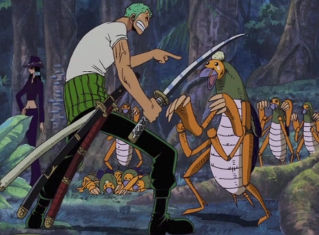 Zoro-kun from the anime One Piece is very good with swords!