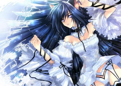 heres an anime girl with dark hair and a white dress. just hope the dress isn't too short... xD