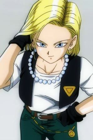  Android18 is a decent approximation. Blonde hair, parted to the right, blue eyes, and round face.