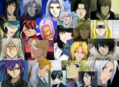  Here's some blonde guys in this picture I edited. Edward Elric, Johan Liebert, Kurz Weber, Alphonse Elric, Prince, Vash The Stampede, and Tamaki Suoh. The rest are grey/white/purple/brown/and black haired.