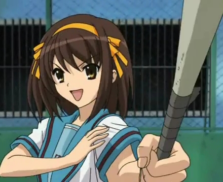  Haru-chan from The Melancholy of Haruhi Suzumiya Playing Baseball!<3