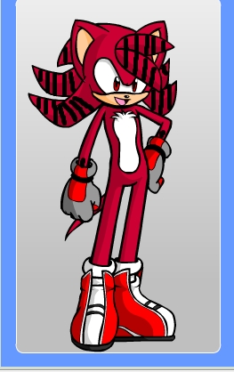  I remade my answer. (picture not made দ্বারা me, it's দ্বারা a friend of mine on deviantart) Name: Nightcaster460 Gender: male Color: in the picture Gloves and shoes: fingerless gloves and nike sneakers. Color of shoe and gloves: gloves are suppose to be black and shoes aren't like that in the picture, they look like shadows shoes but different, and they are red and black. Hair: suppose to look like sonics hair style. Done!