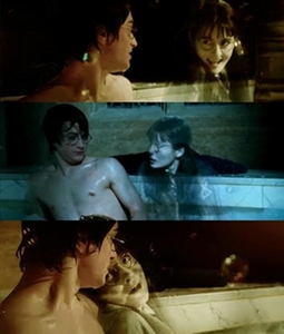 Harry Potter and The Goblet of fire. Daniel Radcliffe 'Harry' with Moaning Myrtle. I love this scene.