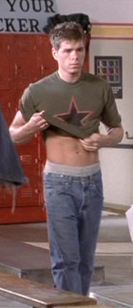  Matthew walking while taking his overhemd, shirt off. :P