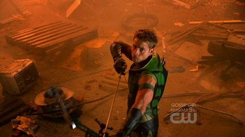  Green Arrow making a last stand against the Kandorians (from "Pandora"; Justin is standing in the middle of the street)