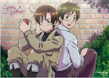  Actually, hetalia - axis powers has quite a few characters with brown hair. Spain and Romano are only two out of the many.