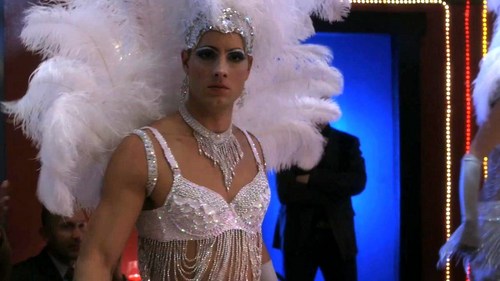 Ollie dressed as a showgirl (from "Fortune"; love that episode) <333