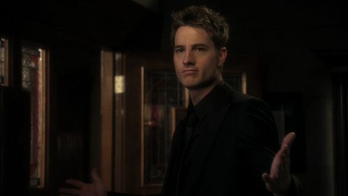  Ollie as the "Man in Black" in a scene from "Checkmate" <3333