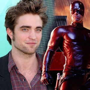  here is my baby with Daredevil.These pictures are seperate but morphed together as one(does that count?).My fave superhero is his Twilight character,Edward Cullen,even though he doesn't wear a costume.Edward is super and he's a hero<3
