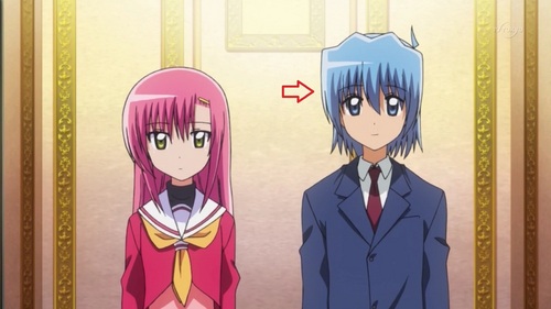  hayate ayasaki from hayate no gotoku its kinda boring for me to put only him since i dont really like him that much but his the only blue haired character that i know... so i paired him up with hingiku (favorite:hinagiku katsura from hayate no gotoku)