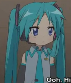  Kagami-chan dressed up as Miku-chan from Vocaloid..I know Vocaloid is not an anime..but I hope it still counts!