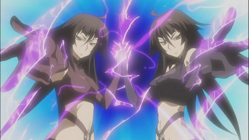  Hibiki and Hikari from Sekirei In tunjuk they are sekirei's #12 and #11 and both of them weild the power of electricity and fight as a effective duo .