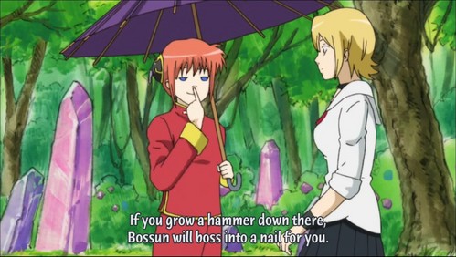 Kagura 

When in the mood she can wittingly sexually harass other anime characters without anyone knowing XD
But I saw through it, she definitely meant something in this scene... she just said that while picking her nose, she has no shame XD
