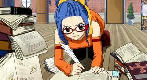  i guess the closest person to me would be , levy from fairy tail , if only she wasn't as friendly and all full of "prep" then she would be just like me . minus the glasses .