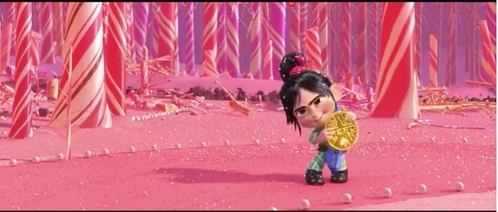I like it when Ralph and Vanellope are in the candy trees. "Lying to a child. Shame on you, Ralph." The Best Part.