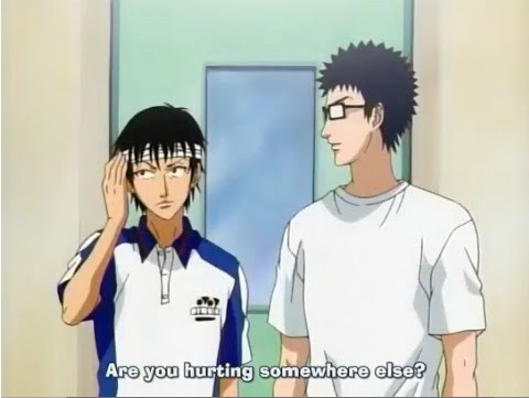  Kaidoh has amnesia temporarily after he hits his head hard on the floor, saving Echizen from an incoming Tenis ball.....this Anime is from Prince of Tennis....