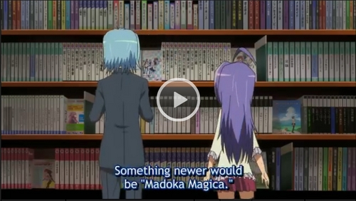  from Hayate no Gotoku - Cant Take my Eyes off anda that scene whene Hayate reccomends Anime to Tsugumi (where the main character dies at the end...(^^''') p.s. sorry this is just screenshot