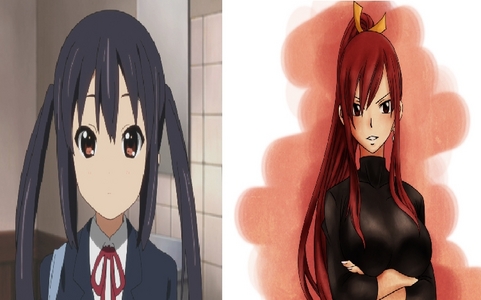  I like Azusa's (K-on) and Erza's (Fairy Tail) hairstyle.
