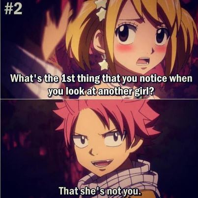  YES MAYBE i don't know but i do know that lucy loves natsu because 1.she is always holding him 2.her guild mark is rosa like his hair