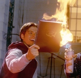  Matthew burning a notebook with fire. :D