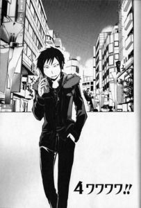  durarara!! The art is fantastic, and it's easy to follow because there isn't too much detail (like Death Note~) I own all the books and guides and artbooks :D