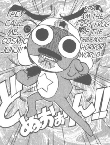  I'm currently obsessed with keroro gunso or (sgt frog) I also watch the animê so I'm basically a fanatic of sgt frog I am obsessed with it because of the humor and awesomeness going on