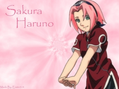 Sakura from Naruto? there are so many pink haired anime girls .3.