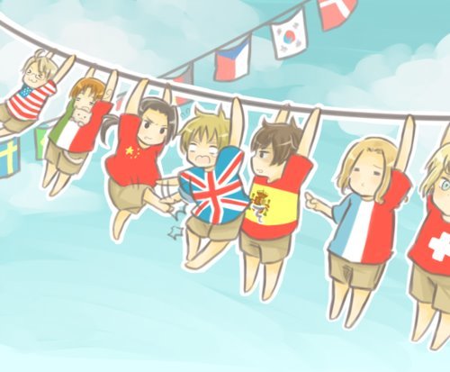  hetalia is basically a anime history parody. Where all of the countries are personified. So every country, well not every single one there's only about 50 characters so far, is played as a person. So for example, America is a character, Italy is a character, China is a character, ect. And each one of these characters personality is based off of the stereotypes of the country. But they're mostly based off of the stereotypes from the Japanese perspective so some might be confusing at first. XD So for instance, America loves fast food, France is a huge romantic, Germany is really strict, ect. And all of these personified nations act out scenes of history together in a comical way. It's mostly based around World War II but hetalia also covers other historical events like the American Revolutionary War, the War of Austrian Succession, The Italian Wars, ect. And it's just really silly, funny, and lighthearted. I highly recommend it~ And if anda do end up watching it I hope anda enjoy it! ^ ^ Though it might be kind of confusing at first XD